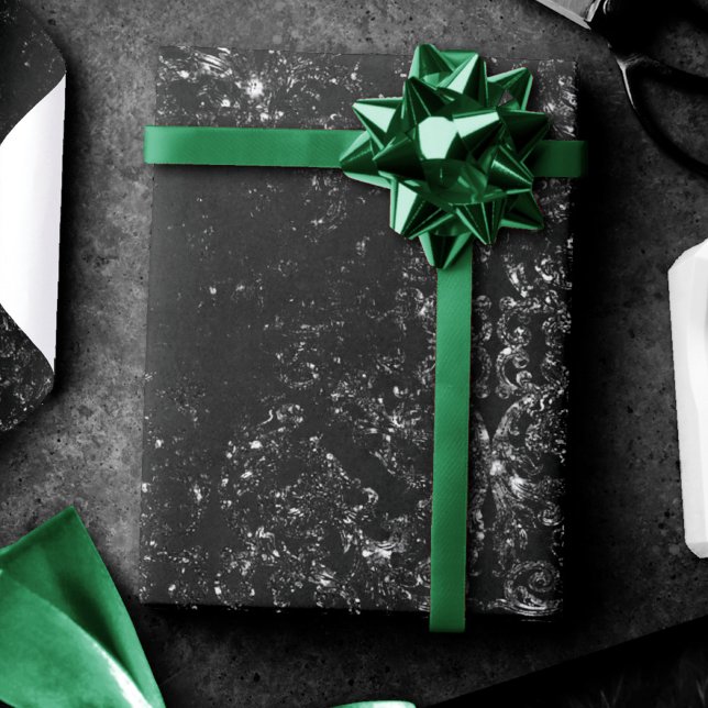 Glimmery Onyx Grunge | Silvery Black Glam Damask Geschenkpapier (Von Creator hochgeladen)