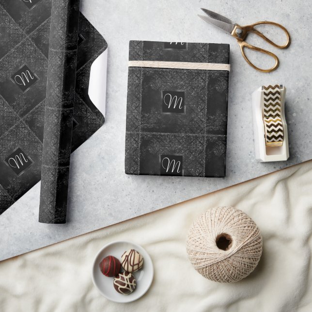 Glimmery Onyx Grunge | Silvery Black Glam Damask Geschenkpapier (Kunsthandwerk)