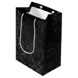 Glimmery Onyx Grunge Silvery Black Glam Damask Mittlere Geschenktüte