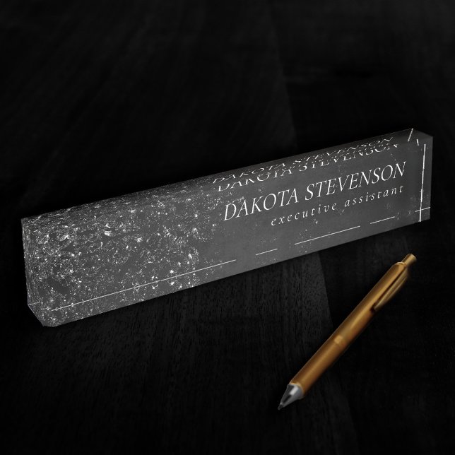 Glimmery Onyx Grunge | Silvery Black Glam Damask Namensplakette (Von Creator hochgeladen)