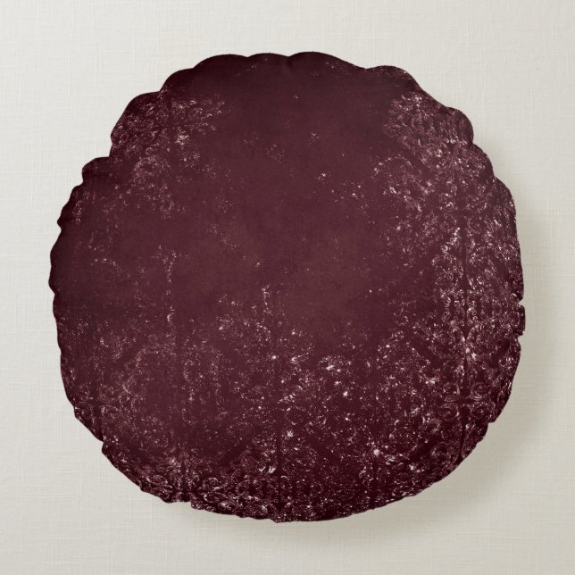 Glimmery Wine Grunge | Sangria Bordeaux Damask Rundes Kissen (Vorderseite)