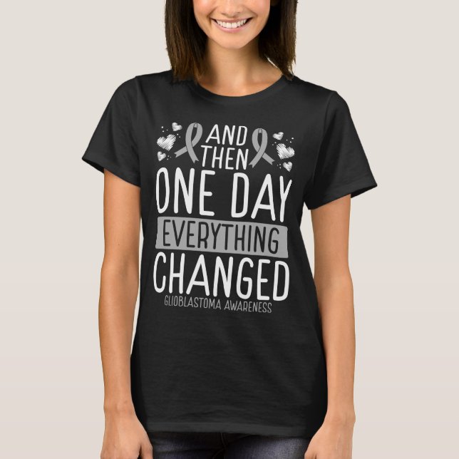 Glioblastoma Awareness Ribbon Brain Tumor Warrior T-Shirt (Vorderseite)