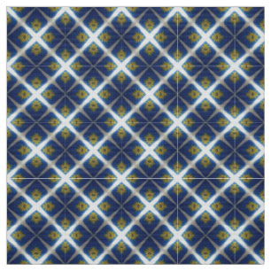 Glitch2 Mitternachtsblau Weiß Fliesenmuster Stoff