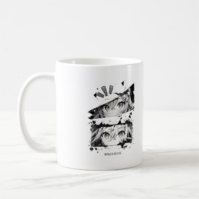 Glitch Anime Eyes Black & White Aesthetic Manga  Kaffeetasse (Links)