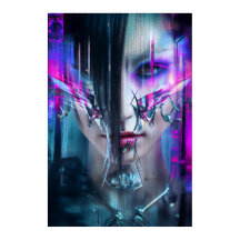 Glitch Cyberpunk-Gesicht Neon-Verzerrung Porträt