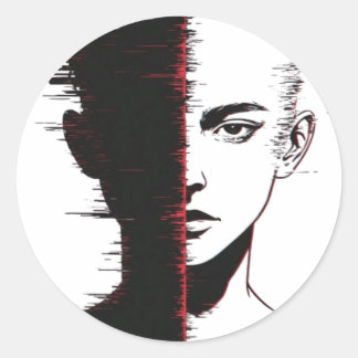 Glitch-Gesichtsentwurf – Cyberpunk-Identitätskunst Runder Aufkleber