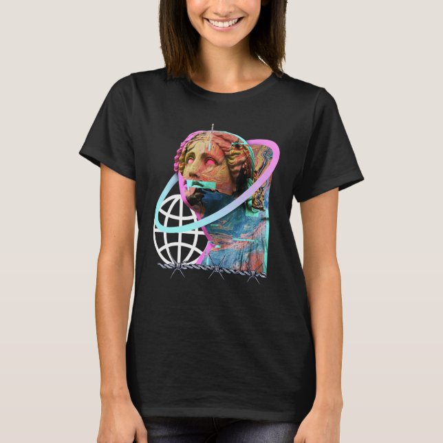 Glitch Griechische Statue Retrowave Synthwave Vapo T-Shirt (Vorderseite)