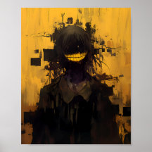 Glitch Horror Lächeln - Dunkler Surrealist Gelb