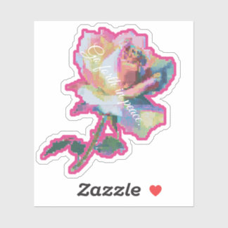 Glitch Pixel Rosa Blumen-Sticker-Design Aufkleber