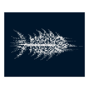 Glitch Pixel Weiße Fisch Wandkunst Poster