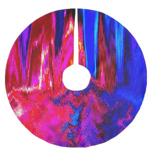 Glitch Rot und Blau Polyester Weihnachtsbaumdecke
