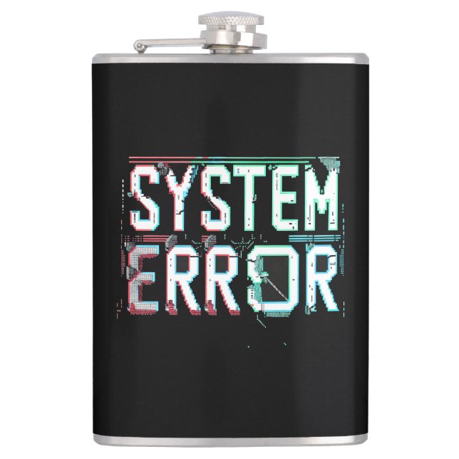 Glitch Schriftart Systemfehler, Cyberpunk-Pixel Flachmann (Vorderseite)