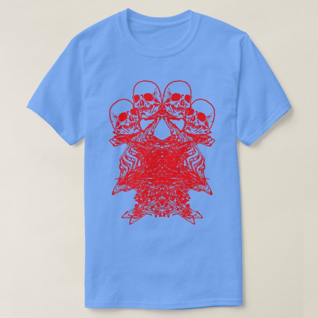 Glitch Skeleton Muster Trippy EBoy EGirl Punk Red T-Shirt (Design vorne)