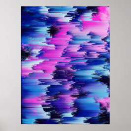 Glitch-Sonnenuntergang Abstrakte Landschaft Poster