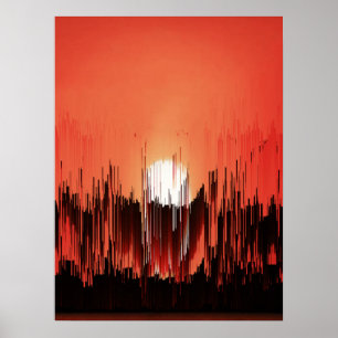 Glitch Sonnenuntergang Skyline Abstract Poster