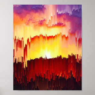 Glitch-Sonnenuntergangs-Himmel Abstrakt Kunst Poster