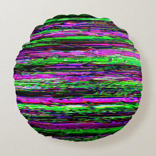 Glitch tech abstract pattern rundes kissen (Vorderseite)