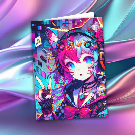 Glitchcore Colorful Anime Girl Birthday Karte