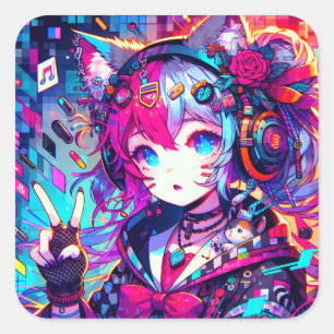 Glitchcore Farbenspiel Quadratischer Aufkleber