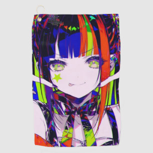 Glitchcore-Neon-Anime-Girl Sternwarzen-Mädchen Golfhandtuch