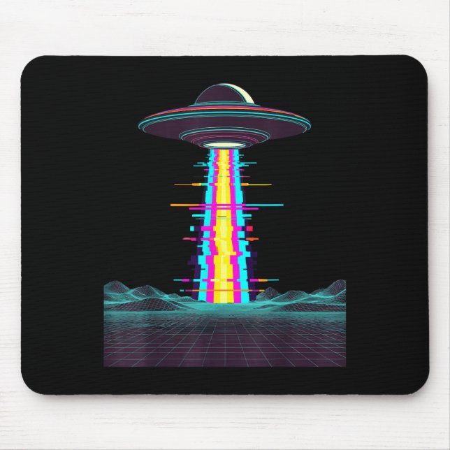 Glitchcore UFO-Entführung Synthwave Vaporwave Alie Mousepad (Vorne)