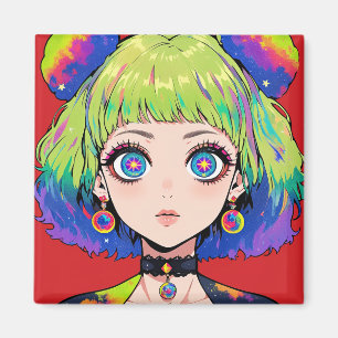 Glitchcore Weltraumgirl mit Sternenaugen Magnet