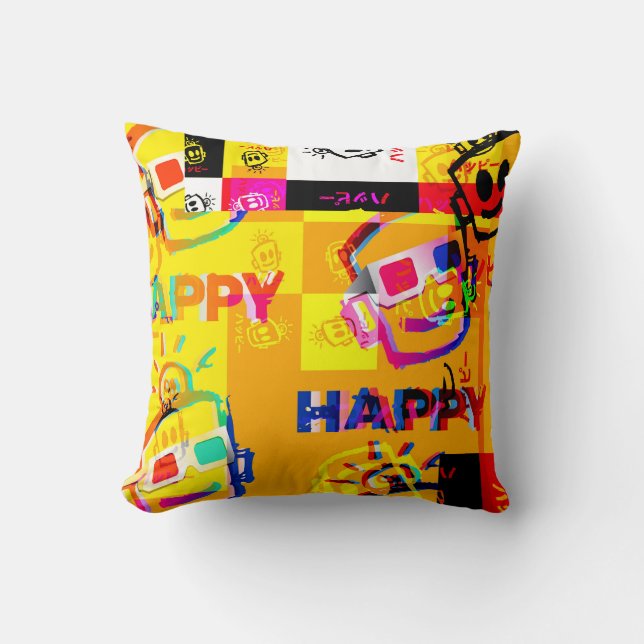 GLITCHED HAPPY Pillow Kissen (Vorderseite)