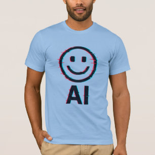Glitchy AI Smiley - Futuristic Tech T - Shirt Desi
