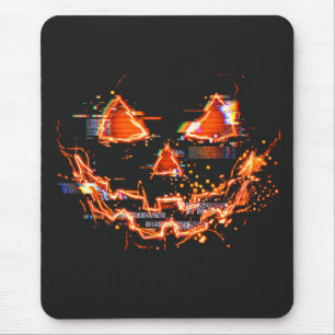 Glitchy Neon-Kürbis Cyberpunk-Halloween Mousepad
