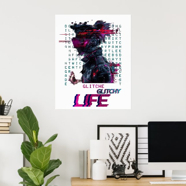 Glitchy Vibes - Futuristic Digital Art Poster (Heimbüro)