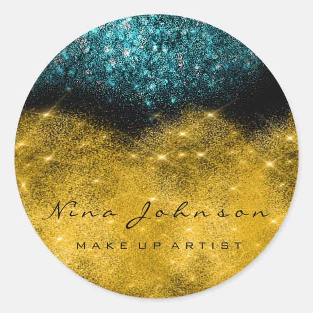 Gliter Gold Schwarz-weiß Makeup Künstler Aquamarin Runder Aufkleber (Vorderseite)