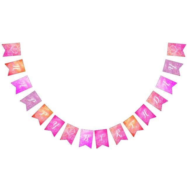 Glitering Heart Colorful Birthday Banner (Alle)
