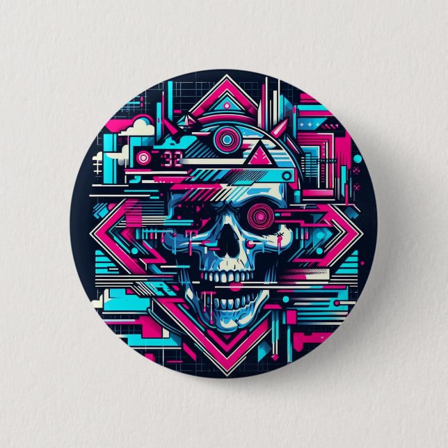 Glitout Skull Cyberpunk Button (Vorderseite)