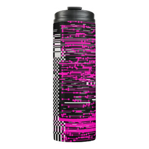Glitted Retro VHS Bildschirm mit Flickern und gebr Thermosbecher