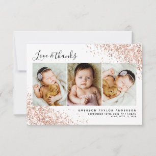 Glitter 3 Foto-Collage Neues Baby  Dankeskarte