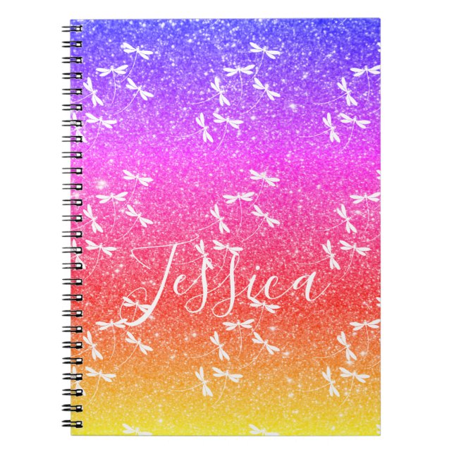 Glitter and dragonflies personalized notebook notizblock (Vorderseite)