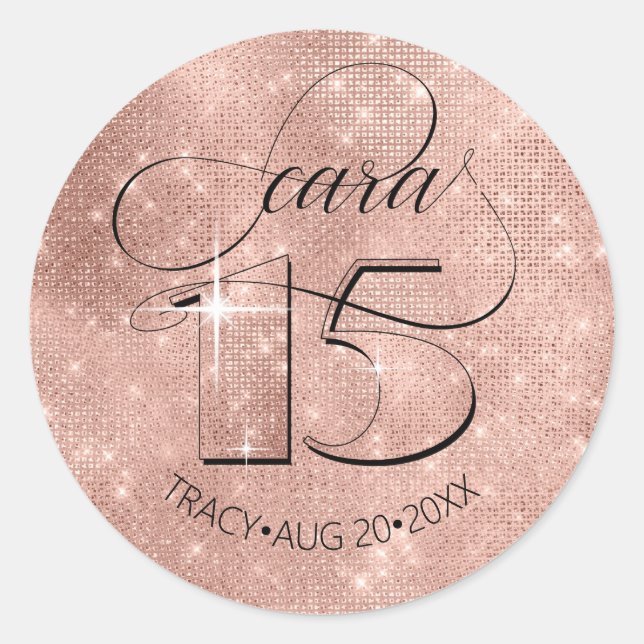 Glitter and Shine Quinceanera Rose Gold ID701 Runder Aufkleber (Vorderseite)