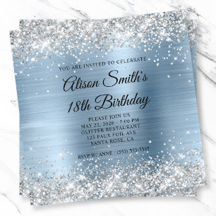 Glitter Argent Légère Invitation Bleu pour 18 Ans