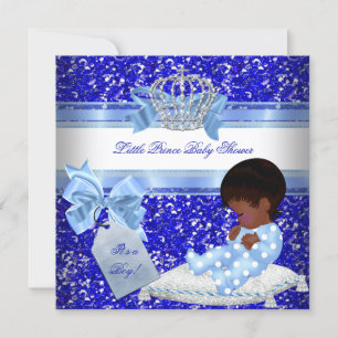 Glitter-Baby-Party Junge Blau Kleiner Prinz Ethnis Einladung