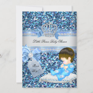 Glitter Baby Shower Junge Blau Kleiner Prinz Krone Einladung
