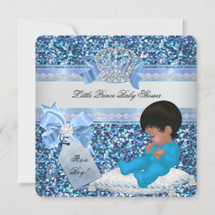 Glitter Baby Shower Junge Blau Kleiner Prinz Krone Einladung