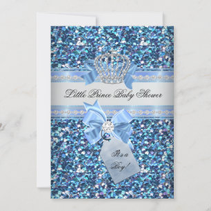 Glitter Baby Shower Junge Blau Kleiner Prinz Krone Einladung