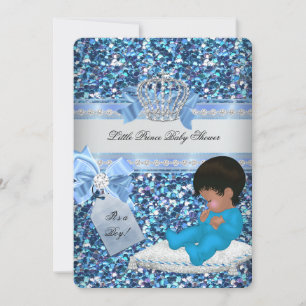 Glitter Baby Shower Junge Blau Kleiner Prinz Krone Einladung