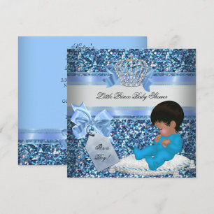 Glitter Baby Shower Junge Blau Kleiner Prinz Krone Einladung