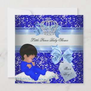 Glitter-Babyshower Junge Blau Kleiner Prinz Krone Einladung