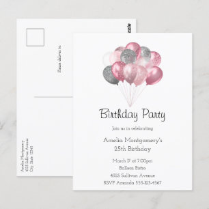 Glitter-Ballonbündel Rosa und Silber Geburtstag Postkarte
