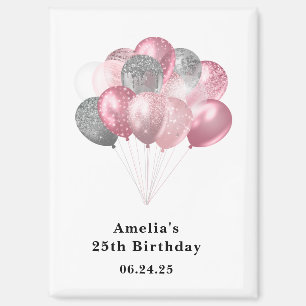 Glitter-Ballons Rosa und Silber Save the Date Magnet