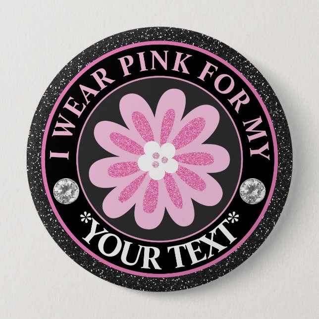 Glitter-Blumen-Brustkrebs-Bewusstseins-Design Button (Vorderseite)