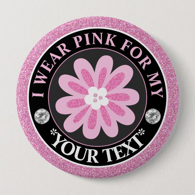 Glitter-Blumen-Brustkrebs-Bewusstseins-Design Button (Vorderseite)