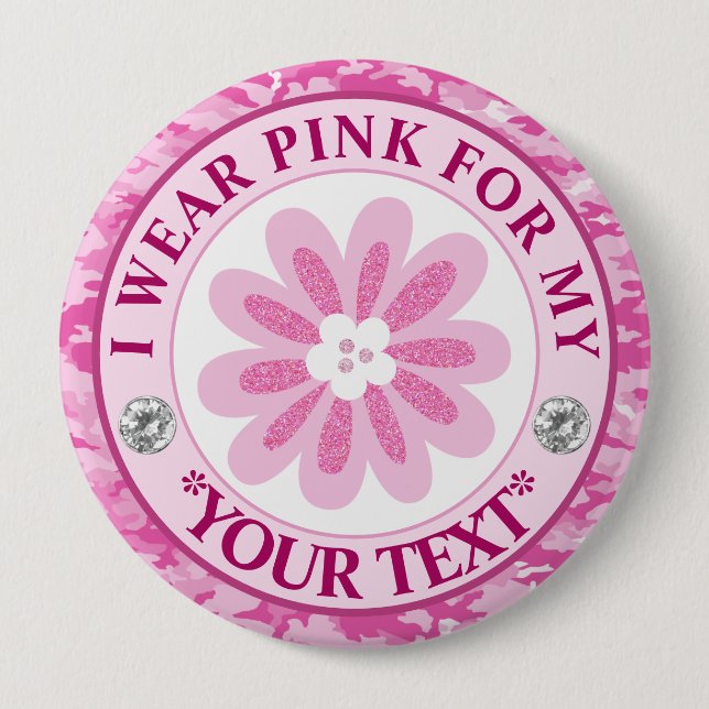 Glitter-Blumen-Brustkrebs-Bewusstseins-Design Button (Vorderseite)